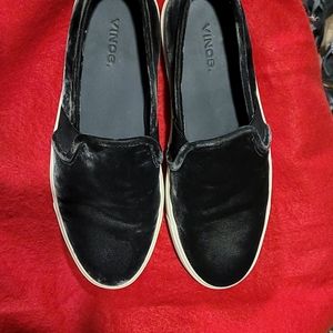 Vince slip on black velvet material